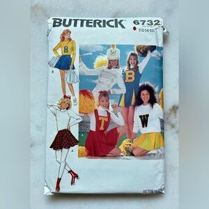 Vintage 80s Butterick Girls Cheerleader Costume 6732 Sewing Pattern sz 12-16